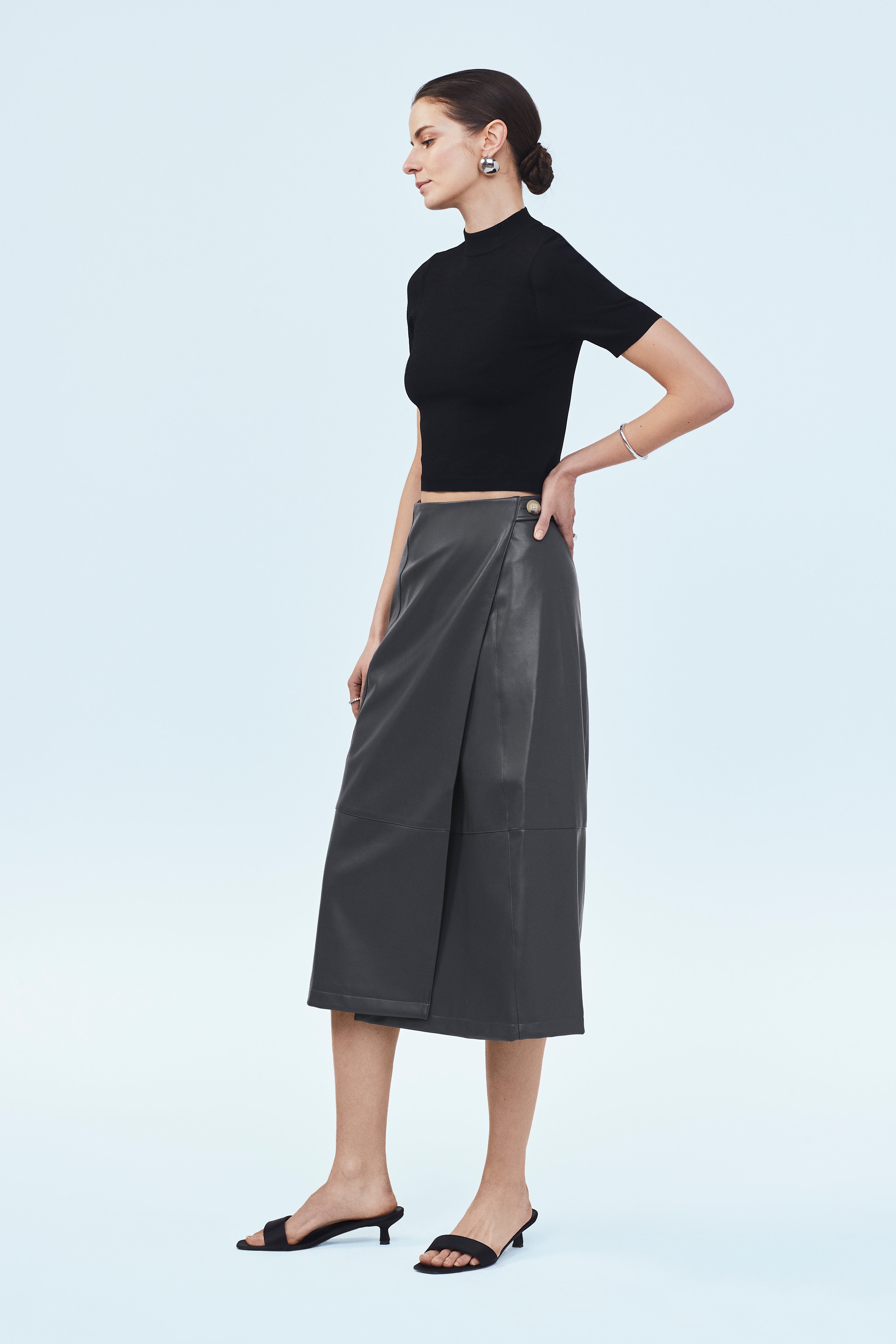 Vegan Leather Wrap Skirt